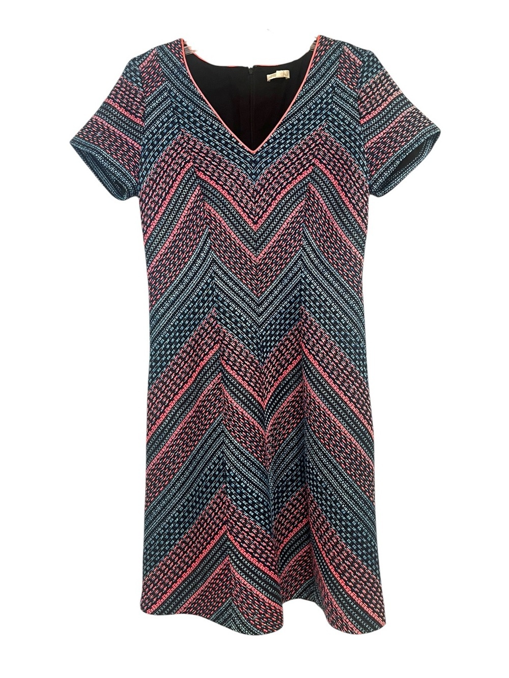 Shoshanna Laisa Tweed Dress Chevron Pattern V‑Neck Short Sleeve Sz 10 - Picture 2 of 11